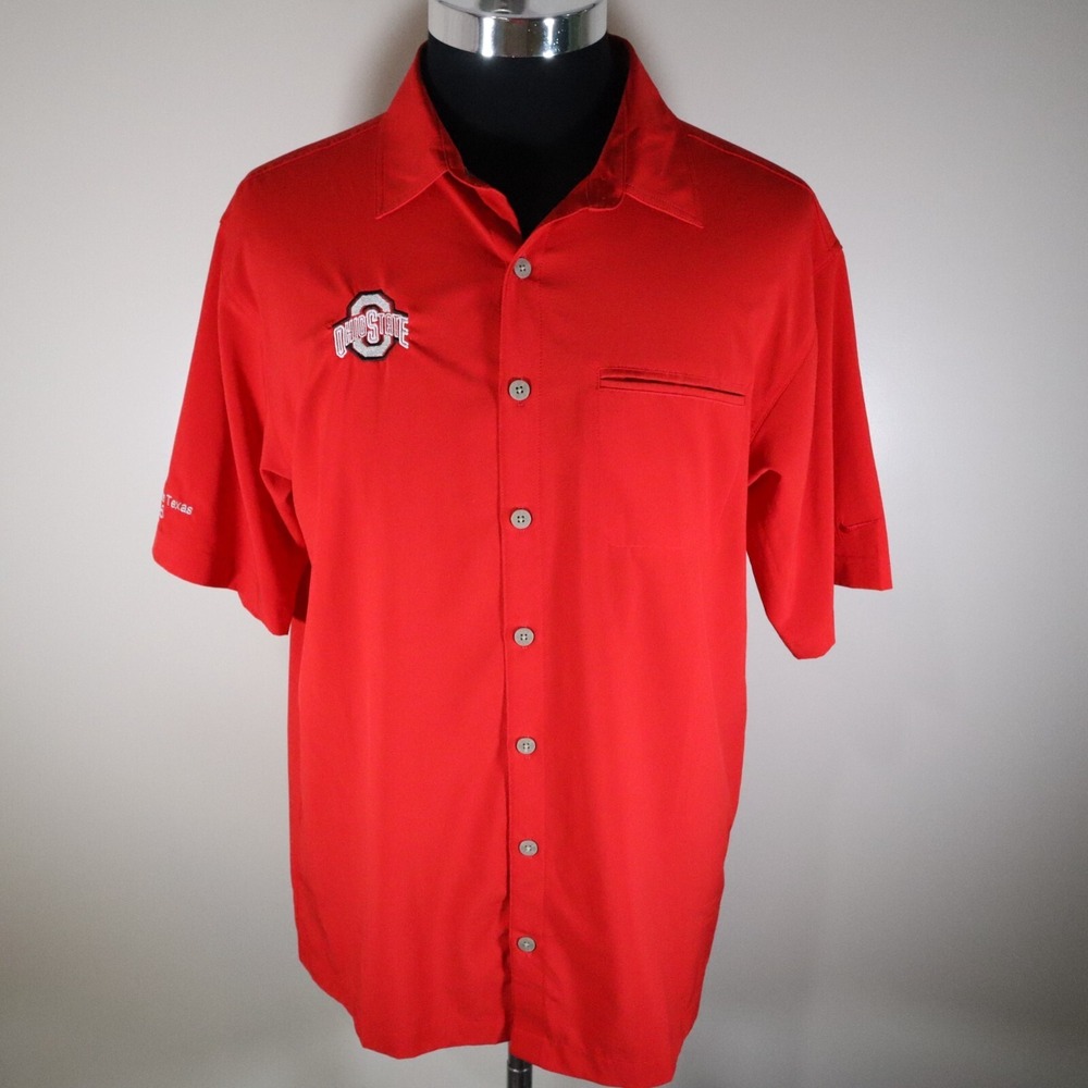 Ohio State Buckeyes Shirt Mens Medium Nike Golf Dri-Fit Red Button Up Texas 2006